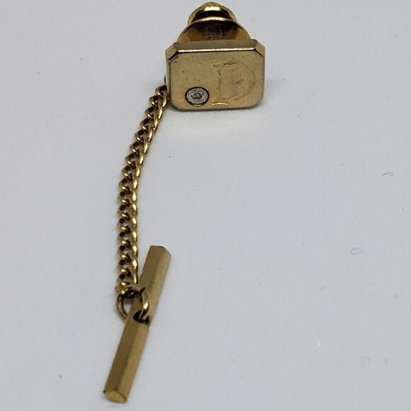 Vintage Gold Tone D Diamond Tie Tac - Picture 1 of 3